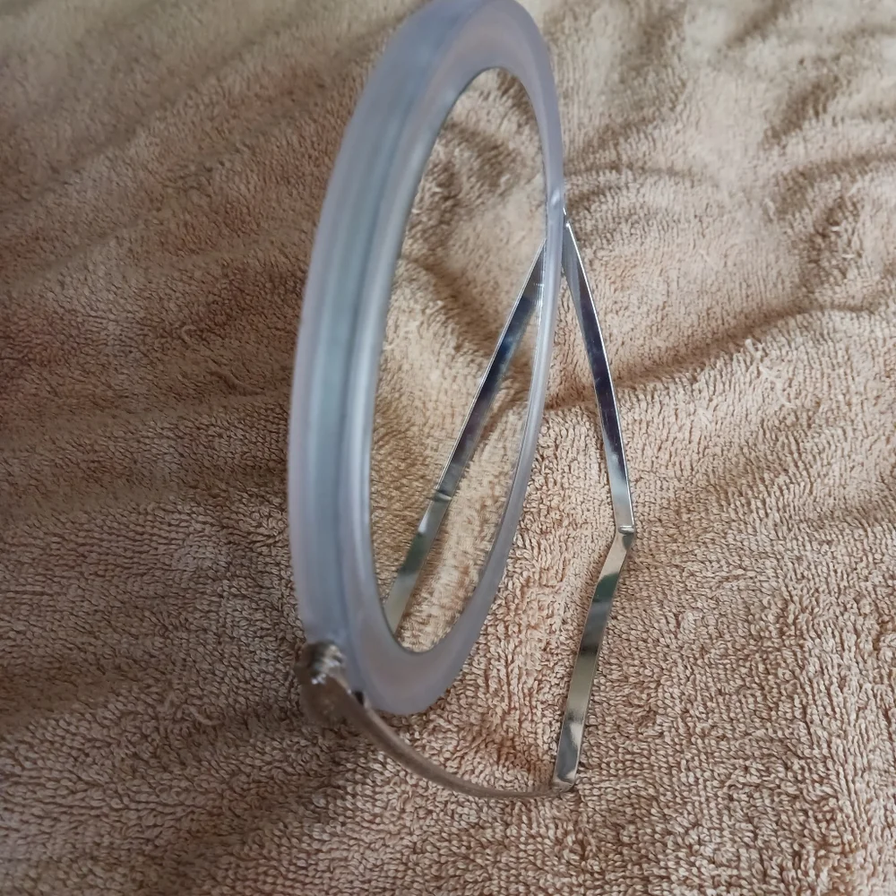 Two side foldable makeup / shaving MIRROR clear frame, silver stand, 4 7/8 inch